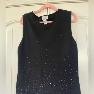 Ann Taylor Loft Black Embellished Sleeveless Tank Top size L